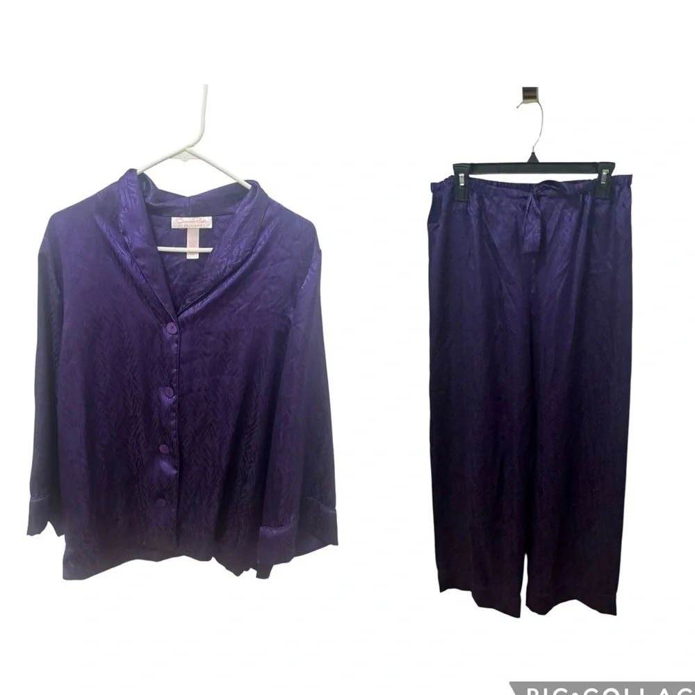 Oscar De La Renta Pink Label Purple Satin Pajama Set Size Large